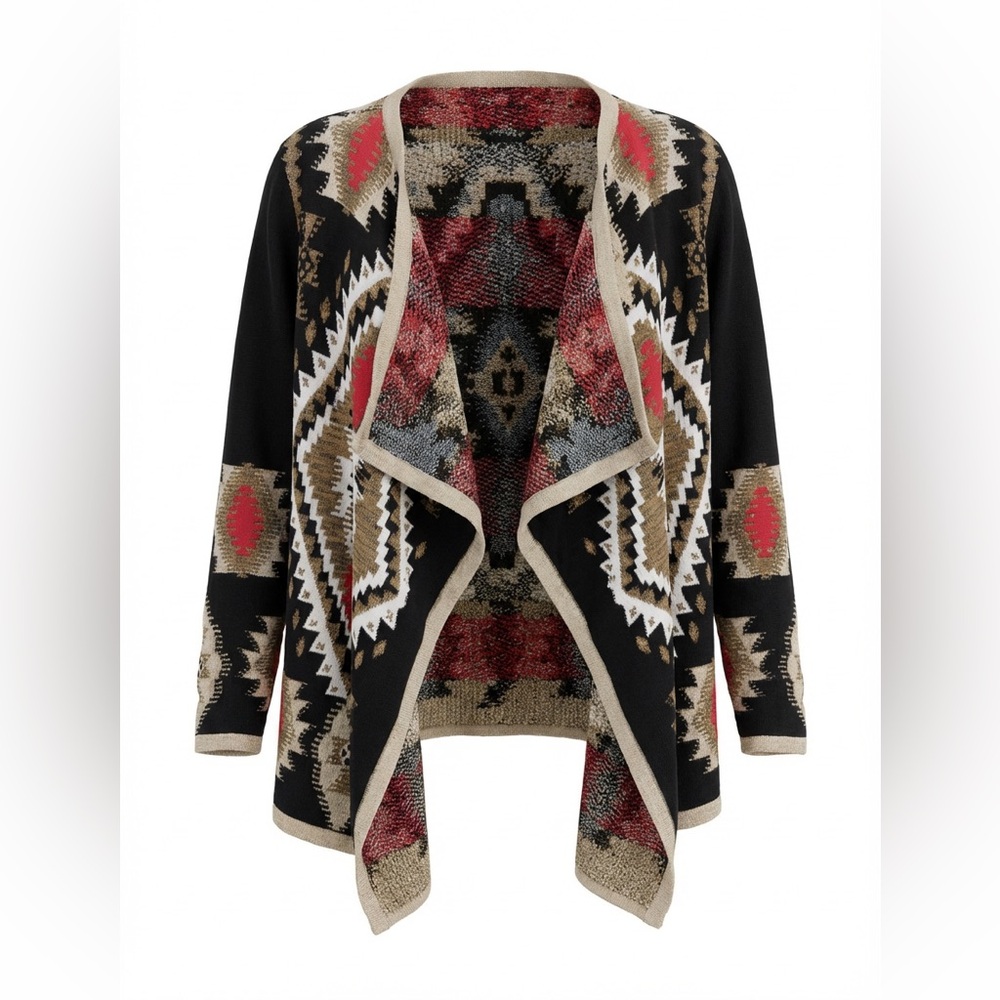 Boston Proper Metallic Aztec Southwestern Open Front Knit
Cardigan size XS